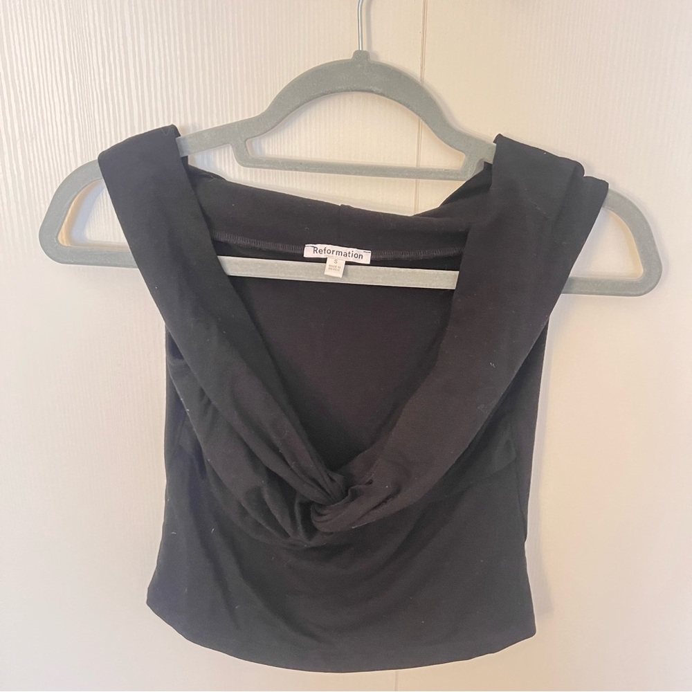 Reformation black v neck cowl neck top size small cropped party blouse